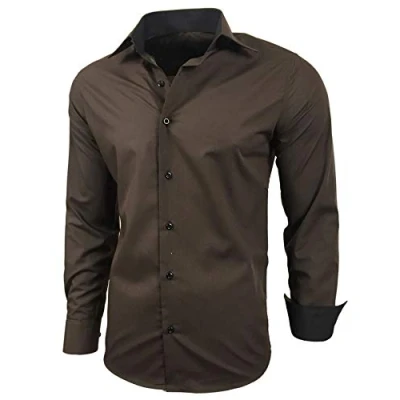 Abbildung von Baxboy Herren Hemd Slim Fit Bügelleicht für Anzug, Business, Hochzeit, Freizeit Langarm Hemden Männer Langarmhemd R 44, Farbe:Braun, Größe:5XL