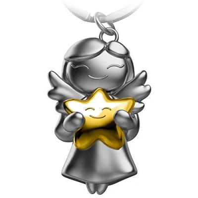 Abbildung von FABACH Schutzengel Schlüsselanhänger Star Weihnachtsengel aus Metall Weihnachten Glücksbringer Süßer Engel Anhänger mit Stern als Geschenk für Freundin, Gold