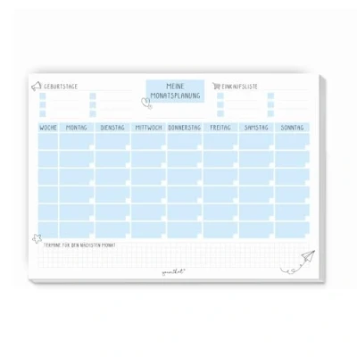 Abbildung von Monatsplaner undatiert I DIN A4 50 Blatt Blau Block zum beschriften und Abreißen Wochen planer Tagesplaner Organizer Planung aus Papier Vordruck dv_530