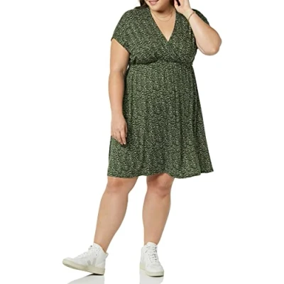 Abbildung von Amazon Essentials Damen Surplice Kleid (Erhältlich in Übergröße), Olivgrün Punkte, S