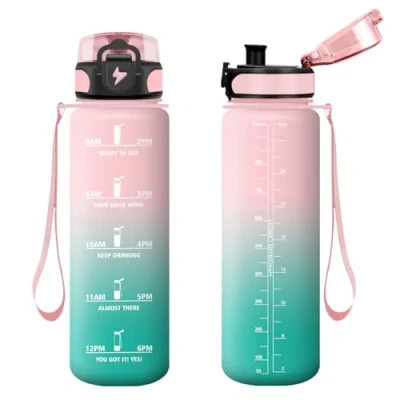 Abbildung von Vikastar Trinkflasche, 1l BPA Frie, Trinkflasche Sport, Kohlensäure Geeignet, Sportflasche für Kinder, Schule, Outdoor, Rosa Cyan