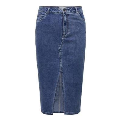 Abbildung von ONLY CARMAKOMA Damen Carsiri Front Slit Skirt DNM Gua Noos Rock, Medium Blue Denim, 54 EU