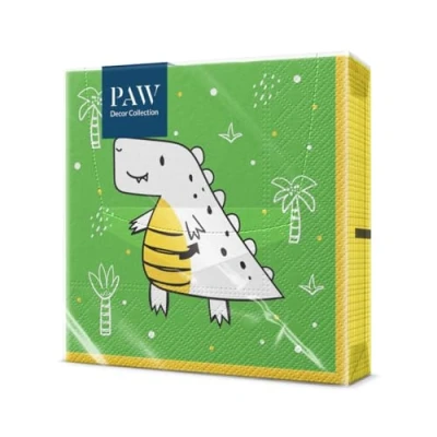 Abbildung von PAW Servietten 3 lagig (33 x 33 cm) I 20 Stück Perfekt für Partys, Geburtstage, Feiern Kinderparty Tischdeko Bunte Papierservietten mit Motiv Süßes Dino Hello