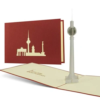 Abbildung von Gutschein für Reise nach Berlin verschenken, Ausflug, Fernsehturm, Souvenir, schöne Pop Up Karte A14