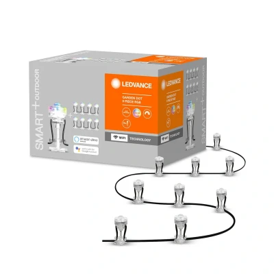 Abbildung von LEDVANCE Smarte LED Gartenleuchte mit WIFI Technologie, Basispaket 9 Dots für Außen, RGB Farben änderbar, Kompatibel Google und Alexa Voice Control, SMART+ GARDEN DOT 9P