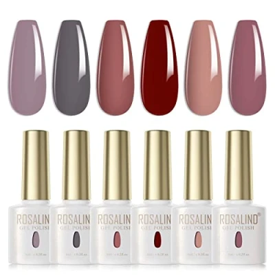 Abbildung von ROSALIND UV Nagellack 6 Farben Grau DunkelRot Braun Haferflocken Farbe Gel Set Farbgel Für Gelnägel Soak Off Nail Polish Lampe Salon Design Kit