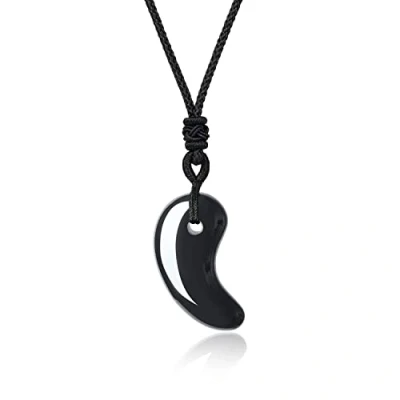 Abbildung von COAI Geschenkideen Unisex Japanische Magatama Kommaförmige Horn Anhänger aus Obsidian Amulett Glückskette