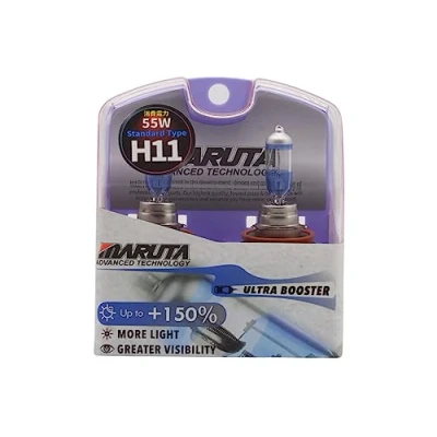Abbildung von MARUTA ULTRA BOOSTER H11 55W +150% Helligkeit, Halogenlampe für Scheinwerfer, Nebellicht, Tagfahrlicht, 3800K langlebige Xenon Gas Birne mit hochwertigem Quarzglas &amp; Straßenzulassung (ECE Prüfzeichen)
