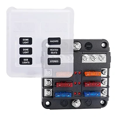 Abbildung von Kfz sicherungskasten,6 Fach Sicherungshalter Blade Sicherungsblock mit LED Anzeige negativen Bus für Auto, Boot, Van, Suv, LKW