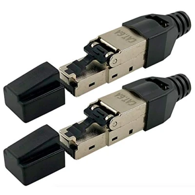Abbildung von odedo 2 Stück CAT 6a RJ45 Netzwerkstecker werkzeugfreie Montage für Netzwerkkabel PC Server Verlegekabel AWG 22 26 Crimp Stecker