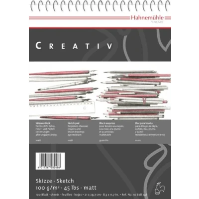 Abbildung von Hahnemühle Creativ Skizzenblock, mattes Zeichenpapier mit 100 g/m², naturweiß, Blatt, DIN A4, spiralisiert