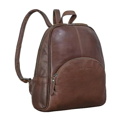 Abbildung von STILORD &#039;Margot&#039; Daypack Damen Leder Klein Vintage Rucksack für Frauen Anti Diebstahl Rucksackhandtasche Städtetrips Tagesrucksack Echtleder, Farbe:sila braun