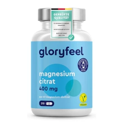 Abbildung von Magnesiumcitrat Kapseln 2500mg, davon 400mg elementares Magnesium pro Tag 210 Tri Dicitrat Hochdosiert Vegan, laborgeprüft, ohne Zusätze in Deutschland hergestellt