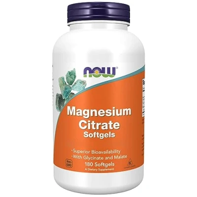 Abbildung von Now Foods, Magnesium Citrate (Magnesiumcitrat Magnesiumglycinat und Magnesiummalat), 180 Weichkapseln, Laborgeprüft, Glutenfrei, Vegetarisch, Sojafrei, ohne Gentechnik