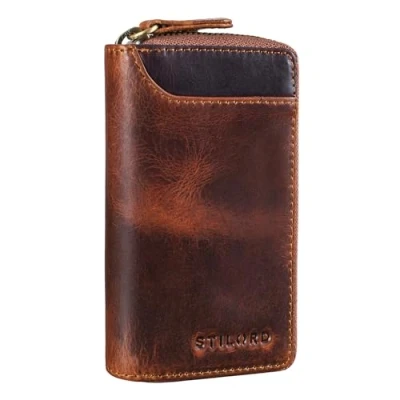 Abbildung von STILORD &#039;Devin&#039; Schlüsseletui klein Leder Schlüssel Organizer für viele und EC Karten RFID Kartenetui Schlüsseltasche mit Schlüsselanhänger Vintage Echtleder, Farbe:Kara Cognac