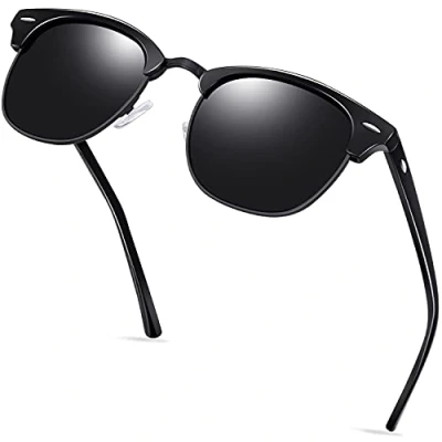 Abbildung von KANASTAL Sonnenbrille Damen Herren Polarisiert Schwarz Halbrahmen Retro Klassisch Glänzend Rahmen Sonnenbrillen UV400 Schutz