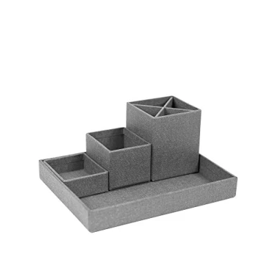 Abbildung von Bigso Box of Sweden LENA Schreibtisch Organizer für Stifte, Büroklammern, Haftnotizen usw. Sortierkasten mit 4 Fächern Ordnungssystem aus Faserplatte und Papier in Leinenoptik grau