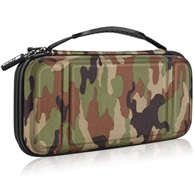 Abbildung von Fintie Tragetasche Kompatibel mit Nintendo Switch/Switch OLED Modell [Stoßfeste] Hartschalen Aufbewahrung 10 Spielkartenhaltern, Reisetasche für Konsole und Zubehör, Camouflage Grün