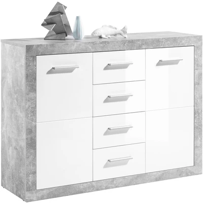 Abbildung von HBZ Kommode »Stone 2 weiß Glanz, BxHxT 117x88x37 cm«, mit Türen, 4 Schubkästen, Einlegeböden