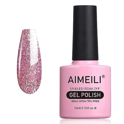 Abbildung von AIMEILI UV LED Gellack ablösbarer Gel Nagellack Glitzer Polish Rosa Multiflora (127) 10ml