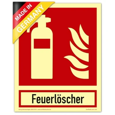 Abbildung von Schild Feuerlöscher extra langnachleuchtend PVC selbstklebend 200x250mm mit Schriftzug DIN EN ISO 7010 F001 67510 (Brandschutzzeichen) Dreifke® 160