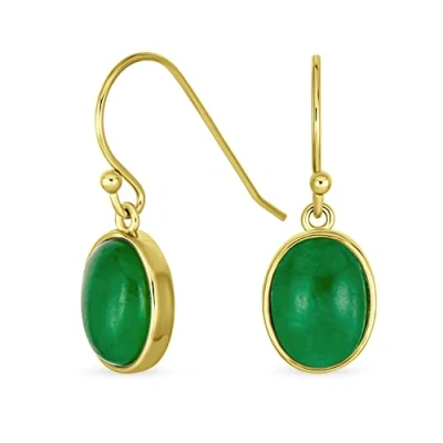 Abbildung von Klassische Elegante Grüne Jade Ohrringe Mit Ovalen Cabochon Edelsteinen In Einer Zargenfassung Für Frauen Vergoldet 14 Karat Gold.925 Sterlingsilber Draht Fischhaken