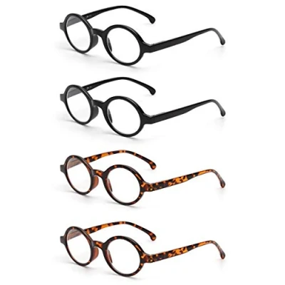 Abbildung von JM Satz von 4 Runden Lesebrille Federscharnier Leser Damen Herren Brillen für Lesen +1.0 Schwarz&amp;Schildkröte