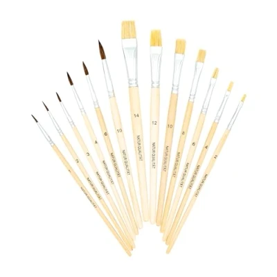 Abbildung von K3T Pinsel Set 13 teilig (Naturhaarpinsel Größen 1, 2, 3, 4, 6 und 10 Naturborstenpinsel 6, 8, 10, 12 14), Schaft naturbelassen, Art.Nr. 49033