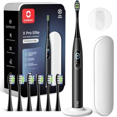 Abbildung von Oclean Elektrische Zahnbürste X Series Pro Elite Premium Set mit 7 Bürstenköpfe &amp; Wandhalterung Reiseetui, Schallzahnbürste Touchscreen, Sonic Electric Toothbrush Timer, Schwarz