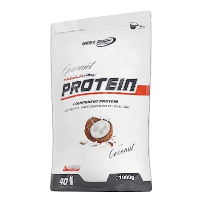 Abbildung von Best Body Nutrition Gourmet Premium Pro Protein, Coconut, 4 Komponenten Protein Shake: Caseinat, Whey Konzentrat, Isolat, Eiprotein, 1 kg Zipp Beutel