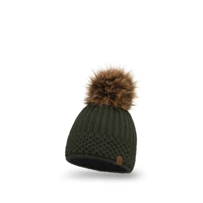 Abbildung von VIVISENCE Wintermütze Mit Bommel Damen Perfekte Passform Warmes Bommelmütze Herbst Frauen Mütze Für Winter Aufgerolltem Design Extra Wärme Ideal Kalte Wintertage Modell, Grün,Einheitsgröße