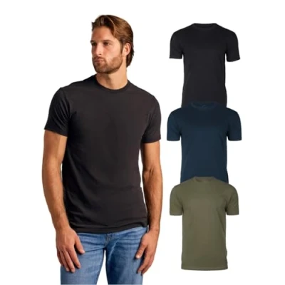 Abbildung von True Classic Herren T Shirt mit Rundhalsausschnitt und kurzen Ärmeln, 3er Pack Militärgrün, Schwarz, Marineblau, M