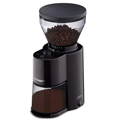 Abbildung von Cloer 7520 Elektrische Kaffeemühle mit Kegelmahlwerk aus Edelstahl, 2 12 Tassen, 300 g Kaffeebohnen, 150 W, verstellbarer Mahlgrad, schwarz, Edelstahlmahlwerk