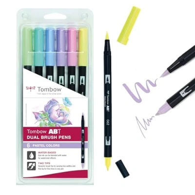 Abbildung von Tombow ABT 6P 2 Fasermaler Dual Brush Pen mit zwei Spitzen, pastellfarben, bunt, 1 Stück (6er Pack)