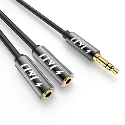 Abbildung von J&amp;D 3,5 mm to 2x Kabel, Vergoldet [Kupfergehäuse] [Heavy Duty] 3,5mm 1/8 TRS Männlich auf 2 x Weiblich Stecker Kopfhörer Audio Y Splitter Kabel 0.2 Meter