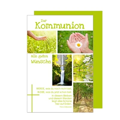 Abbildung von Edition Seidel Premium Glückwunschkarte zur Kommunion mit Umschlag. Kommunionskarte Spruch Karte Grusskarte Wald Hände Junge Mädchen (KO229 SW022)