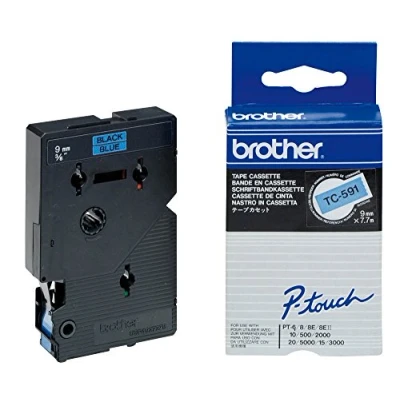 Abbildung von Brother TC591 Schriftbandkassette 9 mm x 7.7 m blau / schwarz laminiert für P touch 8e 500 2000 3000 5000