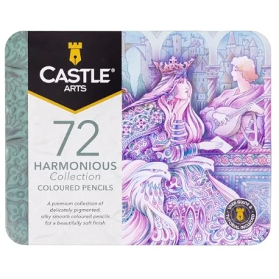 Abbildung von Castle Art Supplies 72 Harmonious Buntstifte im Set auf Wachsbasis mit weichem Kern für professionelles Mischen Einzigartige gedämpfte und stimmungsvolle Palette erwachsene Künstler