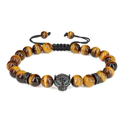 Abbildung von COAI Geschenkideen Glücksarmband aus Tigerauge Gelb Verstellbares Armband Unisex mit CZ Panther Kopf Charm