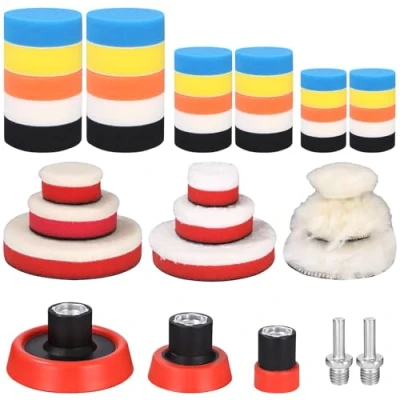 Abbildung von 44 Stk Polierschwamm Auto Set, Polierpads, Schwämme Pads Polieraufsatz, Polieren für Akkuschrauber, Poliermaschine, Polierauflage, Bohrmaschine Polieren, Schleifen, Wachsen