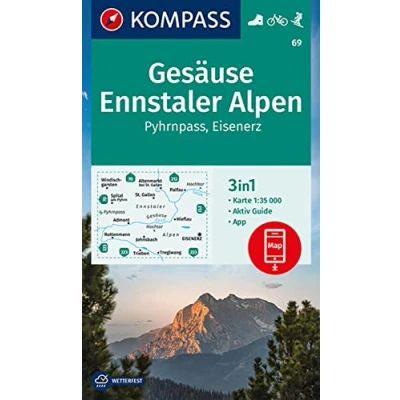 Abbildung von KOMPASS Wanderkarte 69 Gesäuse, Ennstaler Alpen, Pyhrnpass, Eisenerz 1:35.000: 3in1 mit Aktiv Guide inklusive Karte zur offline Verwendung in der App. Fahrradfahren. Skitouren.