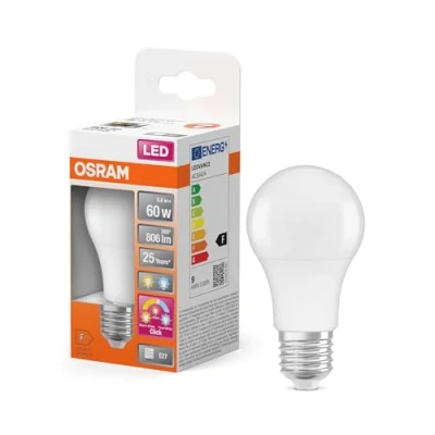 Abbildung von Osram LED Superstar Classic Lampe in Kolbenform mit drei Lichtszenen Relax, Active, Sleep. Aus gefrostetem Kunststoff, 8.8W, E27 Fassung, Farbtemperatur 2700 4000 K, steuerbar über Wandschalter