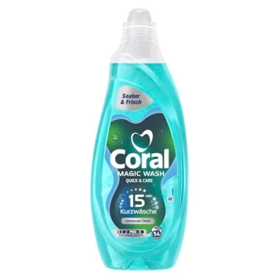 Abbildung von Coral Magic Wash Quick &amp; Care Waschmittel Universal Clean Flüssigwaschmittel für 15 Minuten Kurzwäsche mit PRO S Technologie 54 WL