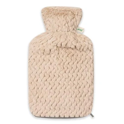 Abbildung von Premium Wärmflasche 2 Liter Naturgummi mit softem Kunstfell Bezug Reißverschluss, Bettflasche, Wärmeflasche neues Modell (Beige)