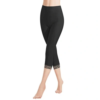 Abbildung von Libella Damen Leggings 3/4 Hose mit Spitze aus Baumwolle Capri Hohe Taille bunt Slim Fitnesshose Schwarz XXL 4166
