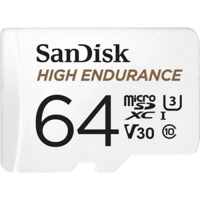 Abbildung von SanDisk High Endurance microSDXC Speicherkarte 64 GB + Adapter (Für Dash Cams und private Überwachungskameras, 100 MB/s Lesen, V30 für Full HD 4K Videos)