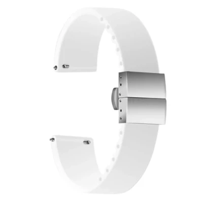 Abbildung von ULLCHRO Unisex Kautschuk Armband mit Edelstahl Silber Faltschließe 22mm, Weiß