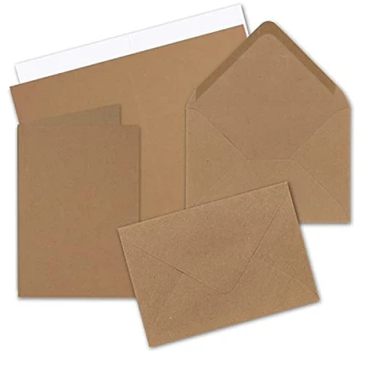 Abbildung von 10 x Faltkarten Set DIN A5 Sandbraun Kraftpapier inkl. Umschlägen C5 und passenden Einlegeblättern in Weiß blanko Klappkarten 14,8 21 cm