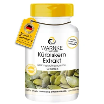 Abbildung von Kürbiskern Extrakt 500mg 100 Kapseln Plus Vitamin E &amp; Selen hochdosiert Warnke Vitalstoffe Deutsche Apothekenqualität