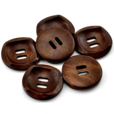 Abbildung von 30 Stück strukturierte Holzknöpfe Ø ca. 30mm rund 2 Loch kaffeebraun braun Holzknopf